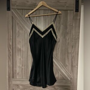 100%silk Y2K La Vie En Rose Black and Cream Lace Slip dress